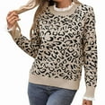 thumbnail image 3 of Leopard Print Sweater for Women Cheetah Sweaters Knit Fall Clothes Long Sleeve Sweater Khaki M, 3 of 9