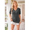 thumbnail image 4 of Arach&Cloz Women's V-Neck Short Sleeve Special Rib Knitted Pattern Casual Tops Sweater Spring Summer 2025, 4 of 6