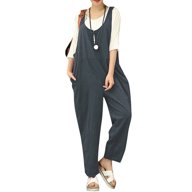 Mamelucos de lino de verano para mujer, monos Monos sin mangas vintage sin tirantes Romacci Gris/M