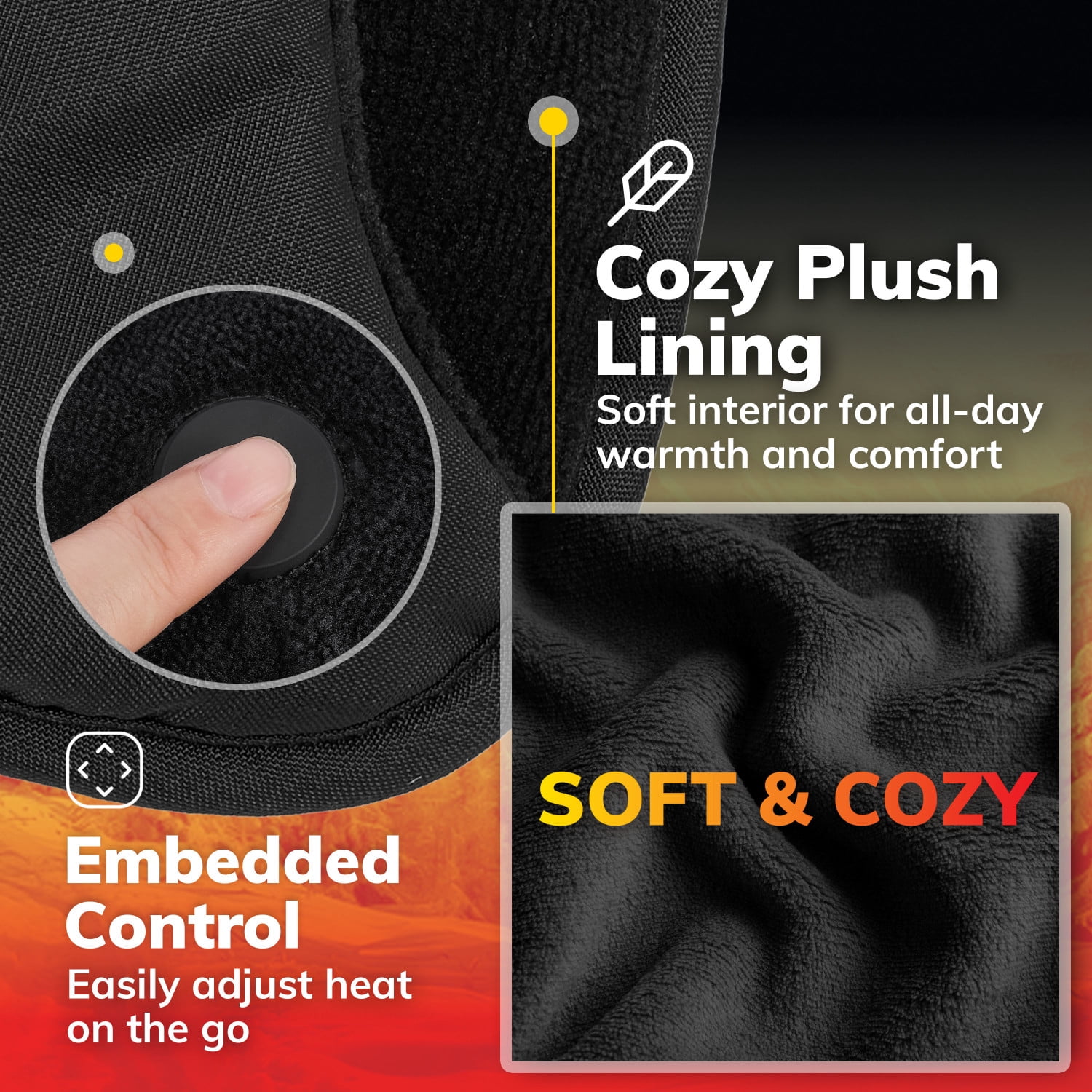 Hot Threadz Heated Hand Warmer Plush Lining 3 Heat Settings Water Resistant Black