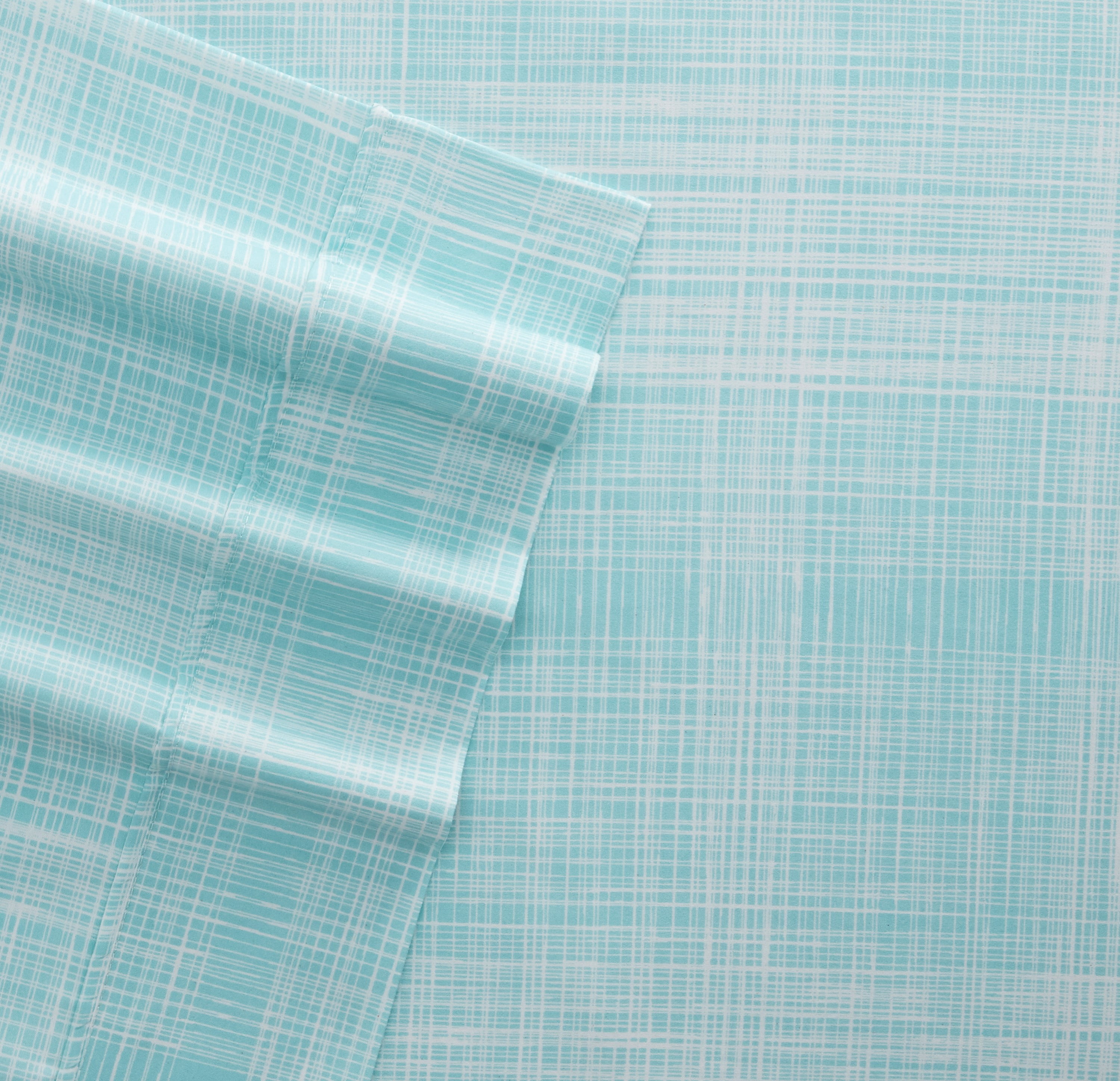 Noble Linens 4 Piece Pattern Microfiber Bed Sheets Set, Aqua Thatch, California King