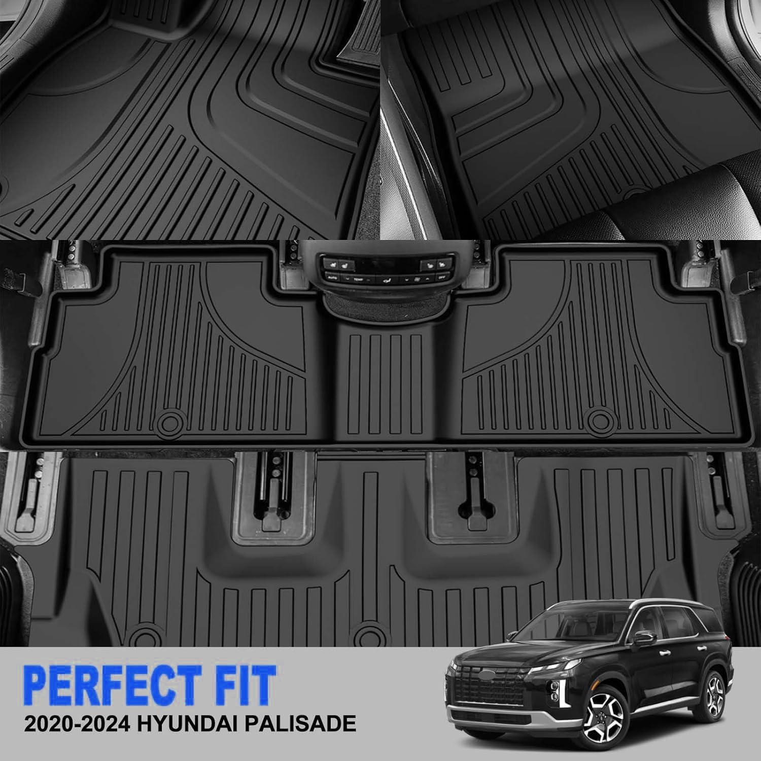 DIKSOAKR Floor Mats for Hyundai Palisade 2020-2025 2026 , TPE Floor Liner & Cargo Mat for Hyundai Palisade Accessories -1st 2nd Row and Cargo Liner Trunk Mat Full Set, Black