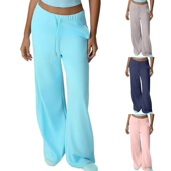 AINIYS Oversized Wide Leg Sweatpants Women Baggy Lightweight Athletic Pants with Pockets Casual High Waist Sweatpants Blue L
