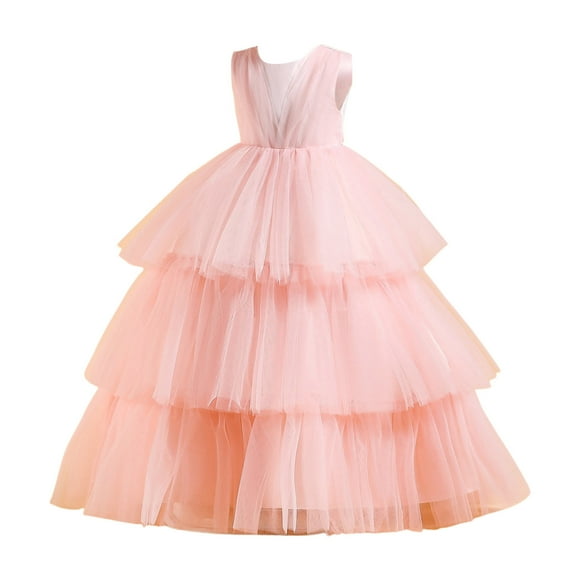 AJIWYH Tulle Dress:Girls Sleeveless Cake Fashion Sweet Dress Party Dress Performance Pink for 10-12 Years