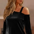 thumbnail image 5 of HongQid Women's Long Sleeve Tunic Tops Velvet Casual Cold Shoulder Blouse Shirts, 5 of 8