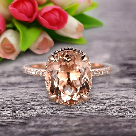 1.50 Carat Oval Cut Morganite Engagement Ring Wedding Ring Anniversary Gift On 10k Rose Gold Filigree Retro Vintage Floral Set