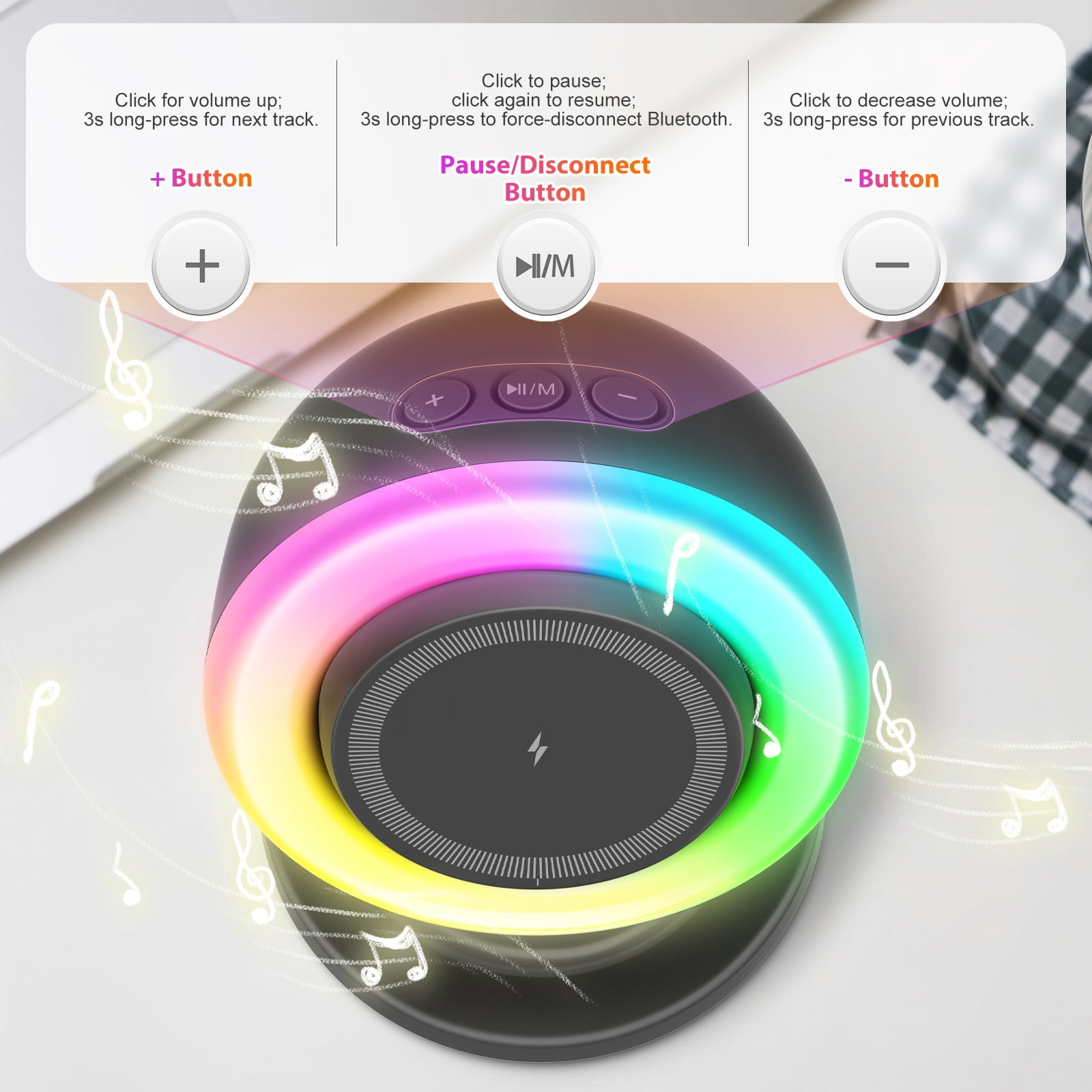 Charging Station, Bluetooth Speaker, 3 in 1 Wireless Charger for iPhone 17e 17 16 15 14 13 12 Series, Phone Stand for Samsung Series, with RGB light, Perfect Gift for Family Party, Black