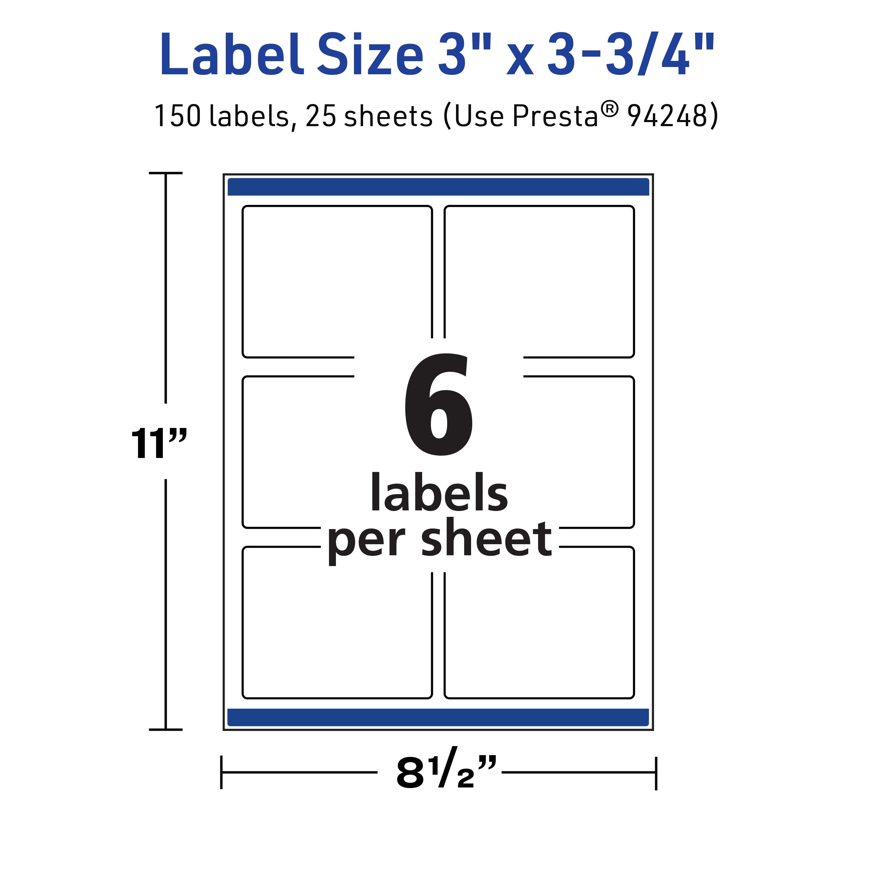 Avery TrueBlock Rectangle Labels, 3" x 3.75", 150ct