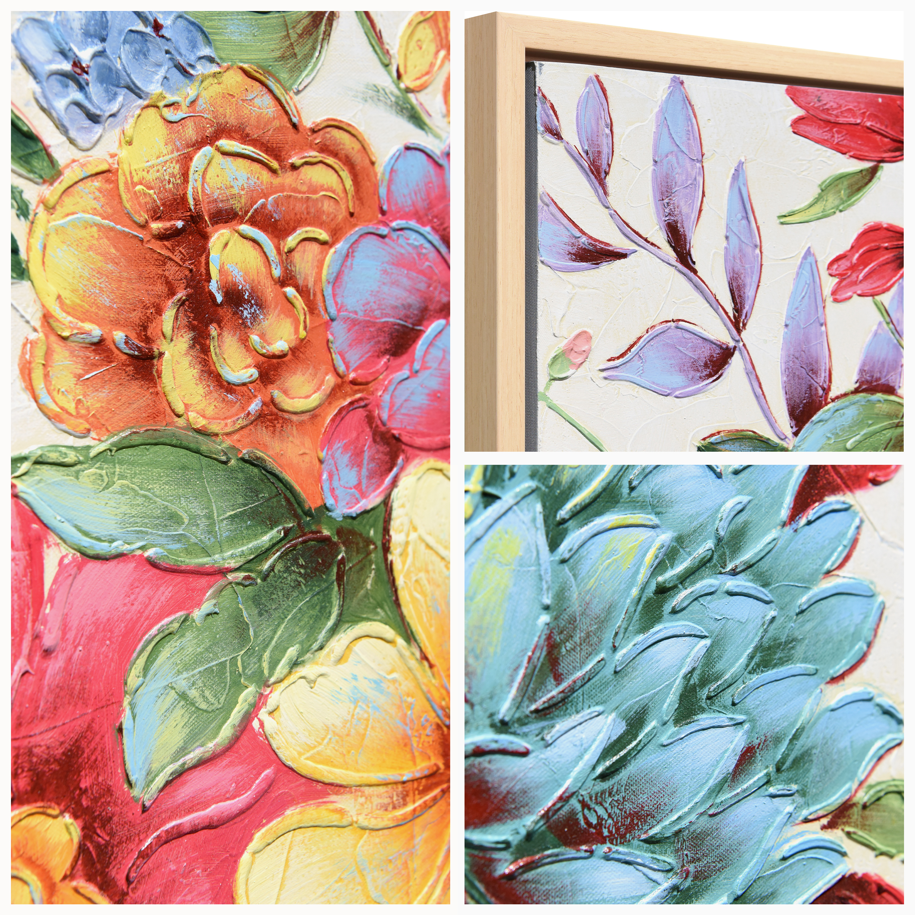 Floral Symphony Heavily Textured Hand Painted Framed Canvas Wall Art