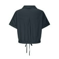 thumbnail image 5 of ZyeKqe Cotton Linen Cropped Shirts for Women Button down Short Sleeve Shirts Drawstring Hem Summer Top, 5 of 6