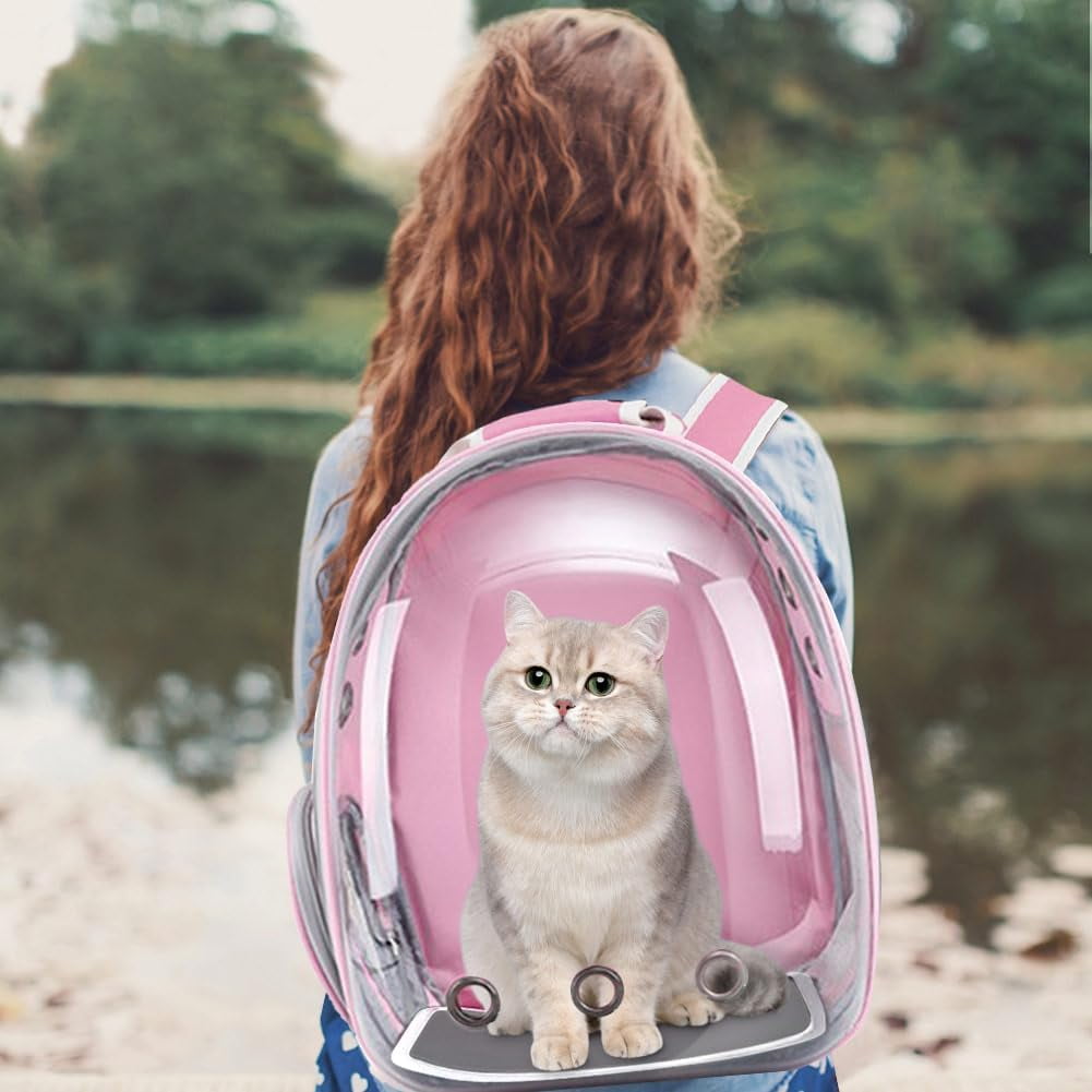 Cat Backpack Carrier,Pet Bubble Carrying Bag Airline Approved, Pet Travel Carrying Bag for Small Medium Cats and Puppy with Hiking Walking Outdoor Use(Pink)