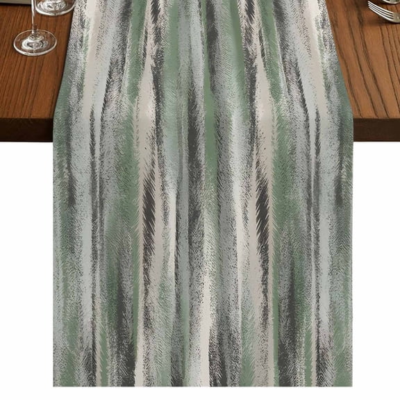 Sage Green Vintage 48 Inch Table Runner, Stripes Painting Retro Abstract Art Farmhouse Dresser Scarf Cotton & Linen Tablerunner for Dining/Kitchen Island/Holiday Party Décor 13" x 48"