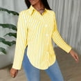 thumbnail image 7 of Clearance Dress Shirts for Women Trendy Long Sleeve Striped Lapel Collar Button Down Tunic Blouses with Side Split (2XL, Yellow), 7 of 7