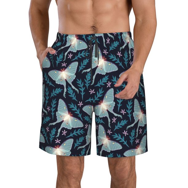 Fotbe Glowing Butterfly Trajes de Baño Estampados para Hombre, Shorts de Verano de Secado Rápido, Ropa de Playa, Bañadores-Small