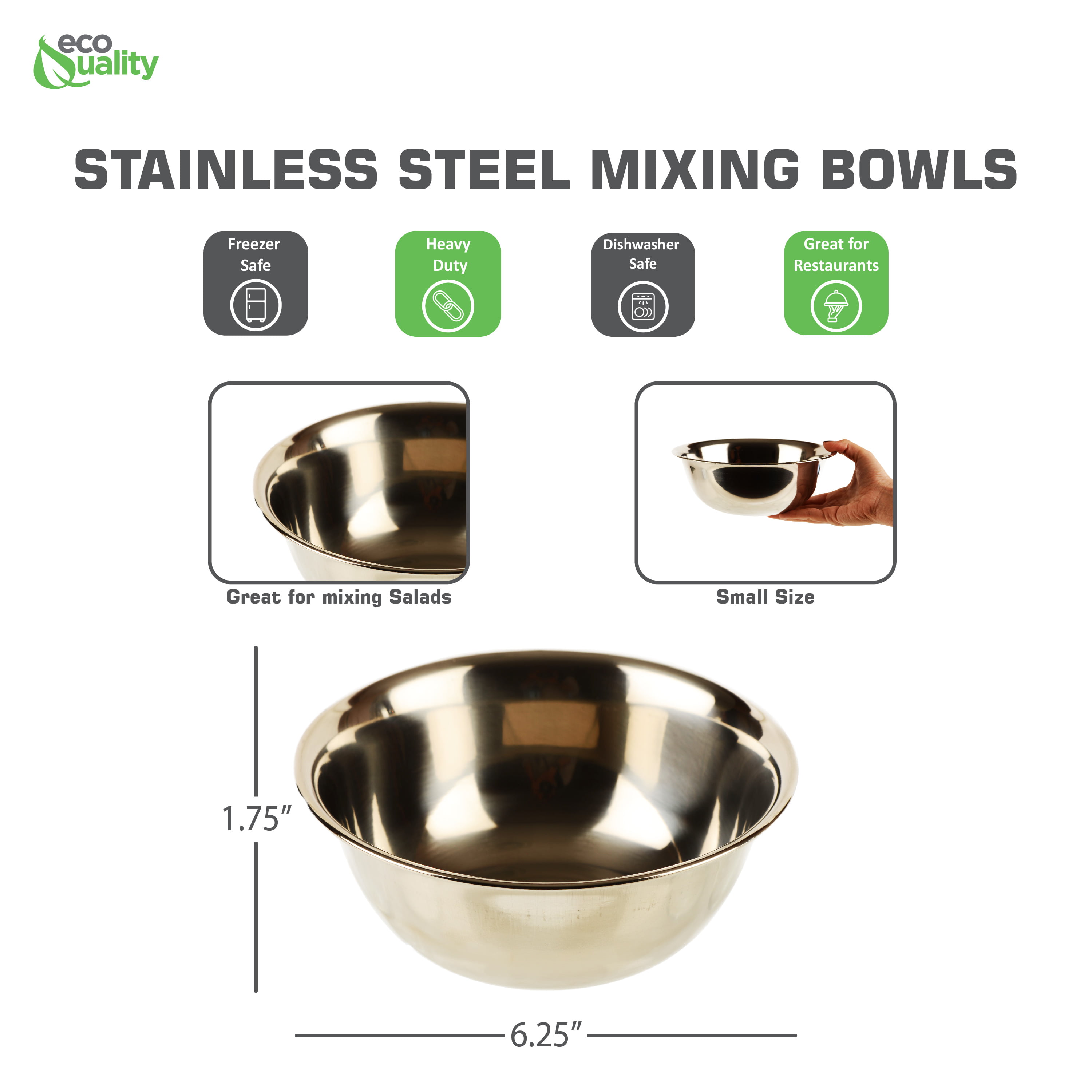 Small Size Mixing Bowls, 0.75 Quart (3/4 qt) Capacity, Small Prep Bowls,  Stainless Steel, Set of 4