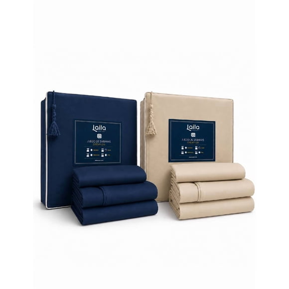 Pack de 2 Juegos de Sábanas Laila Comfort: Beige, Azul Marino