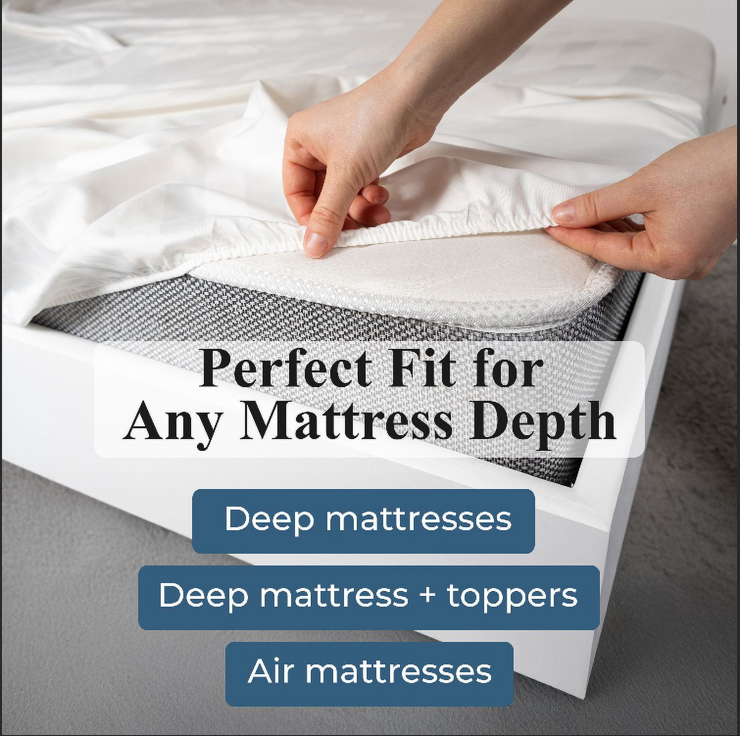 Superior Apus 100% Cotton 18" Deep Pocket Fitted Sheet, King, White