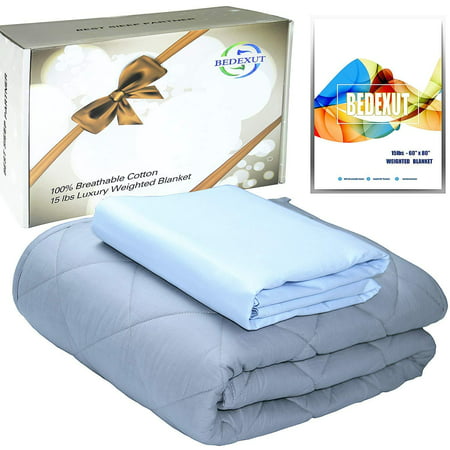 BEDEXUT Weighted Blanket for Adult with Removable Cotton Duvet Cover | 15 lbs, 60x80, Queen/Full Size | Best Premium Heavy Blanket with Small Diamond Pocket & Glass Bead for Women and Men (Sky Blue) (Best Diamonds In The Sky)