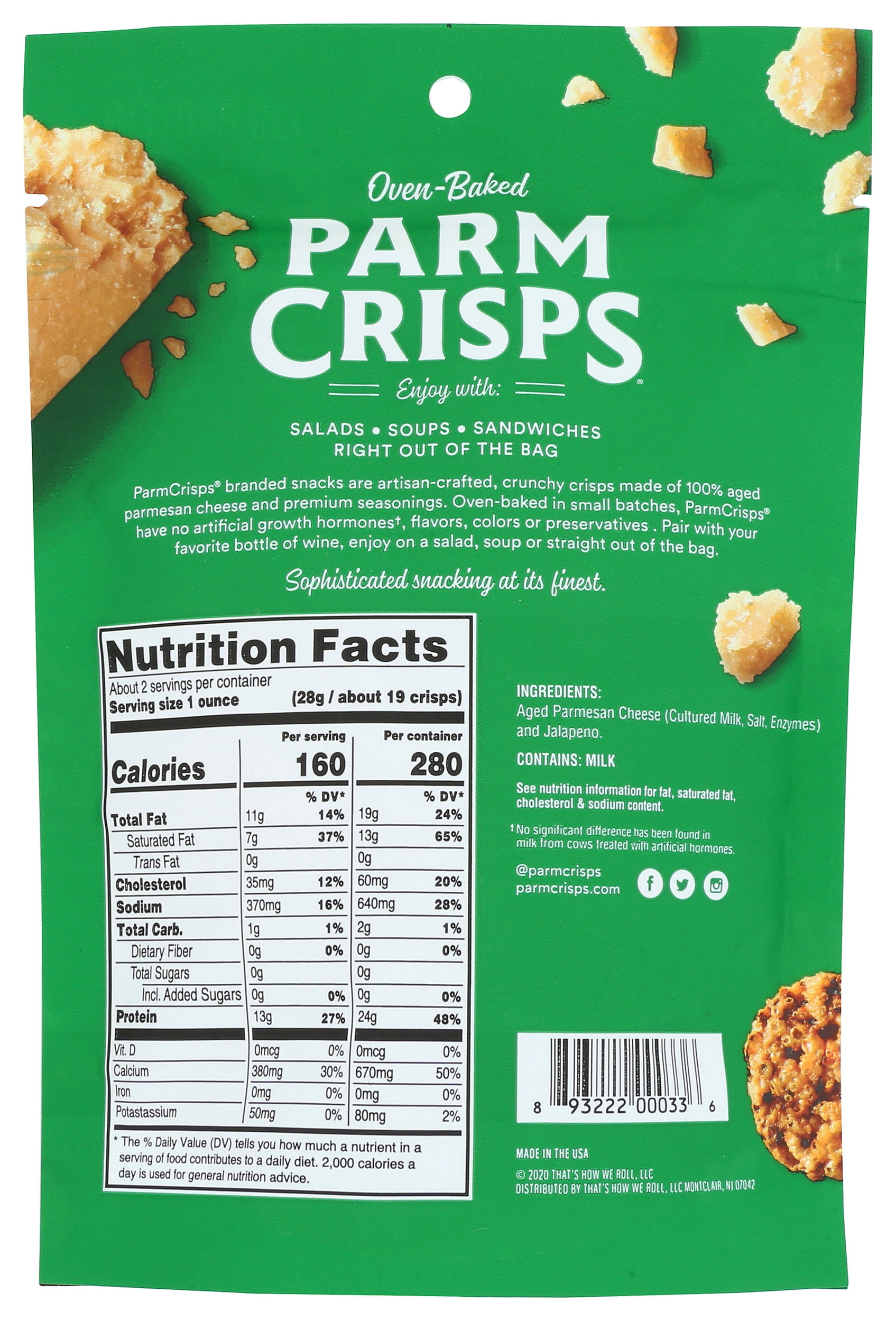Pack of 12, Parm Crisps Jalapeño Cheese Snack, 1.75 oz