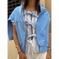 thumbnail image 5 of Women's Stripe Print Peplum Tops Short Puff Sleeves Crew-Neck Bow Tie Front Shirt for Summer Beach, 5 of 8