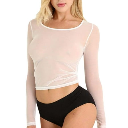 

yotyukeb Nightgowns For Women Sleepwear For Womens Pajamas For Women See-Through Long Sleeve Seamless Arm Shaper Short Top Mesh Shirt Blouse