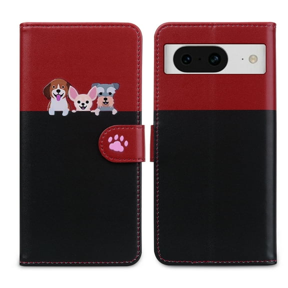 TECH CIRCLE for Google Pixel 8 Wallet Case with Wrist Strap,Cute Animal Pattern PU Leather Magnetic Clasp Folio Flip Kickstand Credit Card Slots & Cash Pocket Shockproof Slim Phone Case, Black