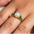 thumbnail image 3 of 925 Silver Pearl with Lab Emerald Dainty Ring,Yellow Gold plated White Round Pearl Ring,Dainty Freshwater Pearl Ring,Valantine gift, 3 of 3