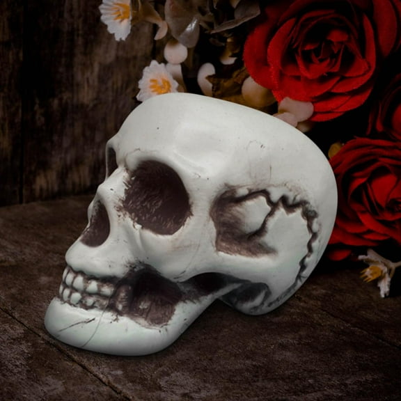 Outoloxit Realistic Plastic Skull Head Model, Life-Sized Creepy Halloween Prop for Indoor OutdoorHouse Party Display Decor