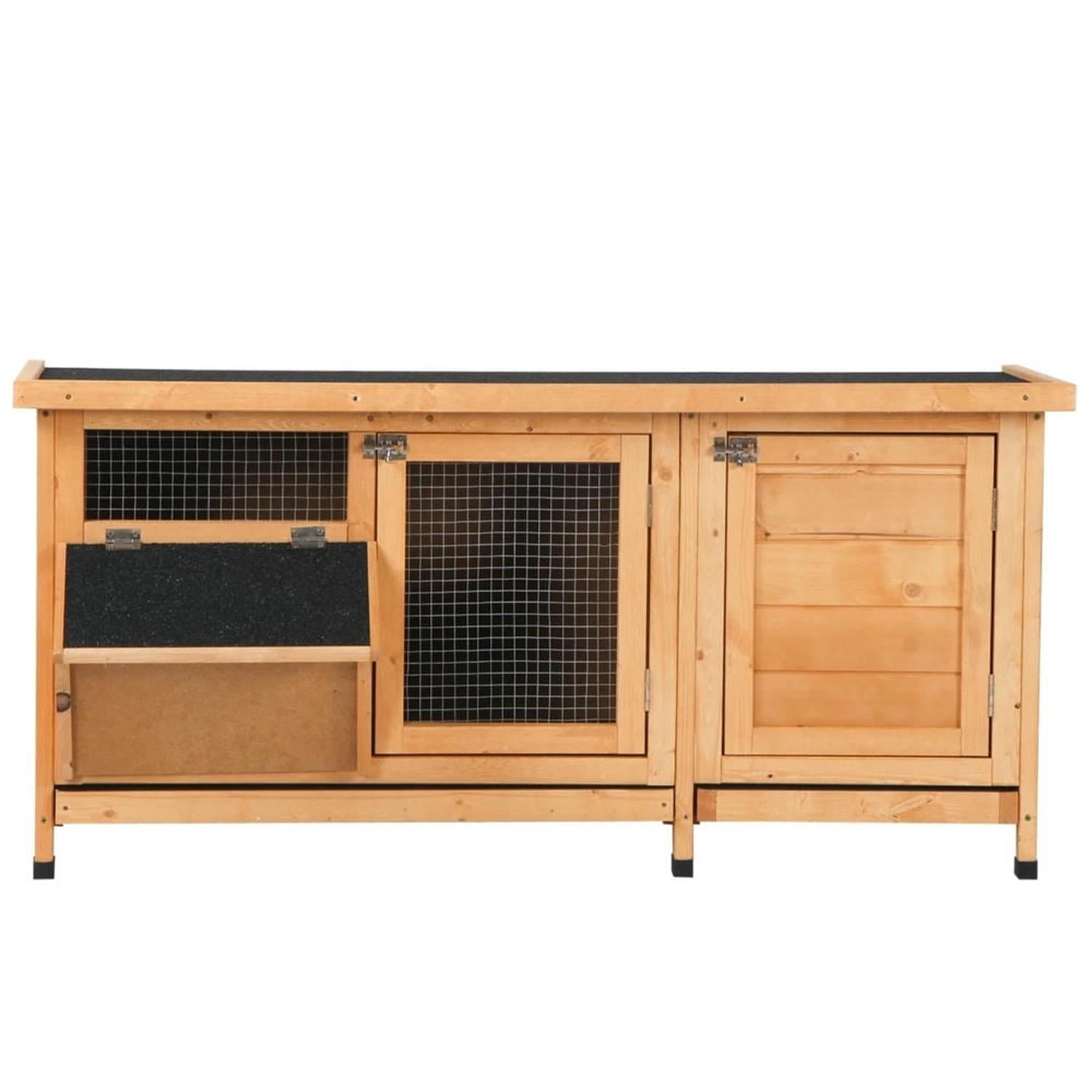 resenkos 44" Outdoor Rabbit Hutch with Waterproof Roof, No Leak Tray and Feeding Trough, Wooden Small Animal Habitat Enclosure Bunny Cage for Bunnies, Guinea Pigs, Yellow