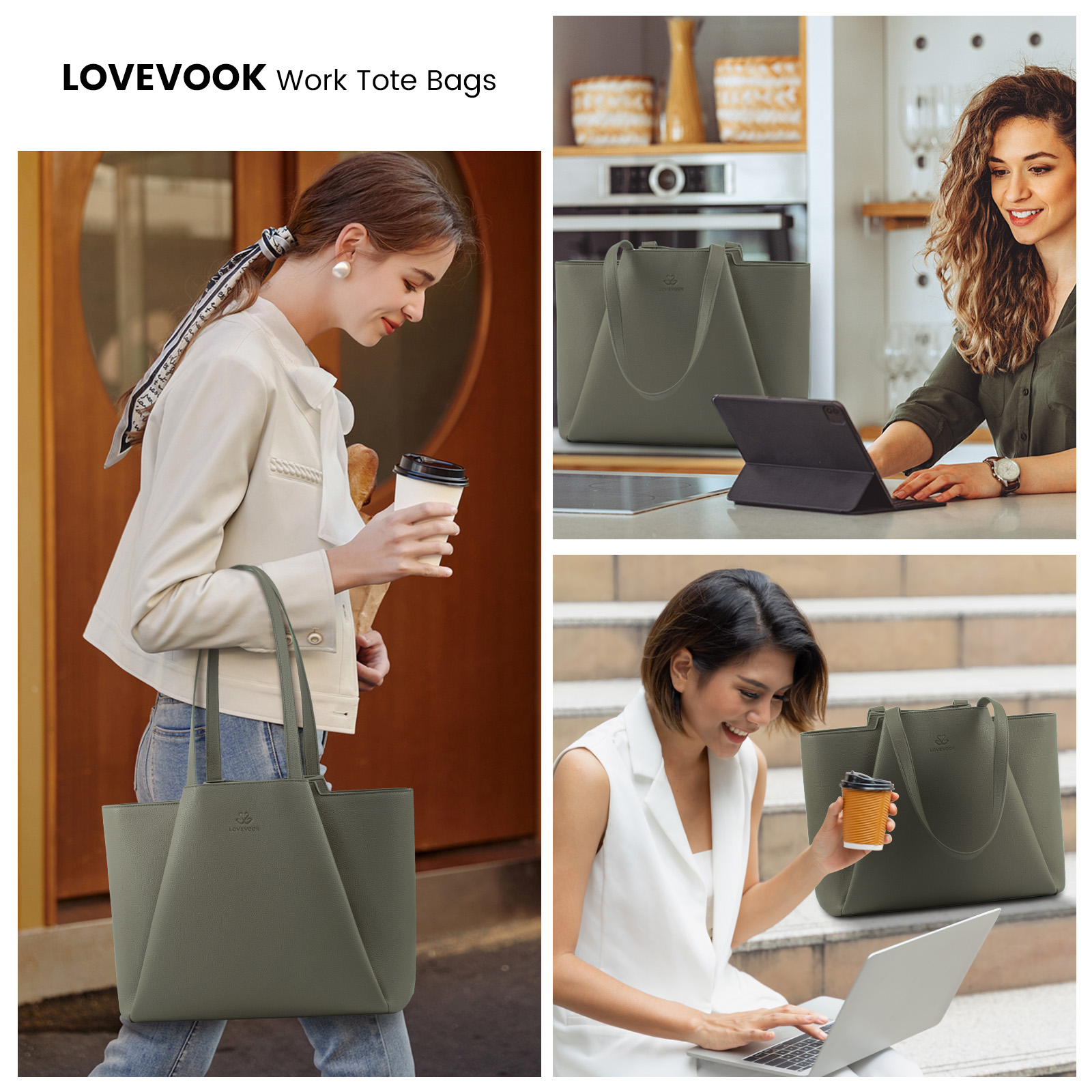 Lovevook Handbag Purses for Women,Large Work Tote Bag Briefcase Shoulder Bag for Women Fit 15.6 Inch Laptop with Clutch Bag