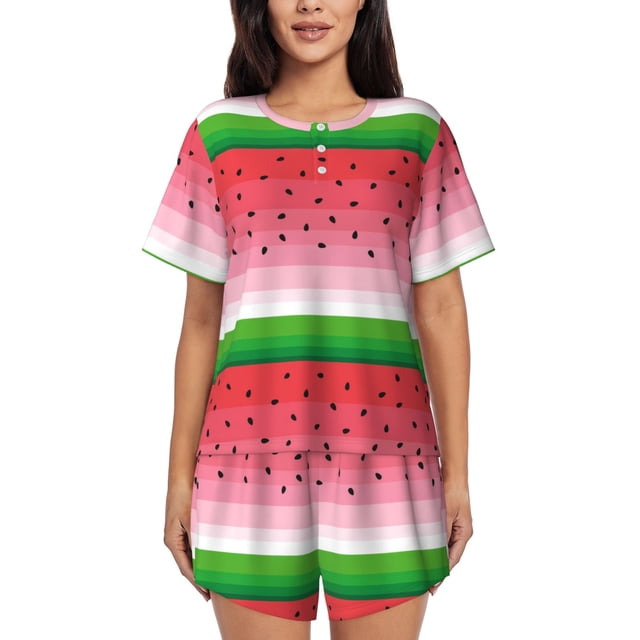 Fotbe Watermelon Conjunto de Pijama Estampado para Mujer, 2 Piezas, Ropa de Dormir con Camiseta de Manga Corta y Shorts Suaves-X-Large
