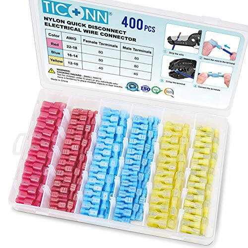 TICONN 400 Pcs Nylon Spade Quick Disconnect Connectors Kit, Electrical