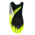 thumbnail image 3 of Aislor Women's Figure Ice Skating Dress Long Sleeve Rhinestones Irregular Mesh Bodysuit Ballet Dance Costume Yellow 3XL, 3 of 7