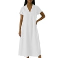 thumbnail image 6 of Sokhug Womens Maxi Dress Short Sleeve V Neck Cotton Blend with Pockets Loose A Line Summer Casual Sundress, 6 of 6