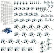 Triton Products® (2) 24 In. W x 42-1/2 In. H x 9/16 In. D White Epoxy 18 Gauge Steel Square Hole Pegboards w/63 pc. LocHook Assortment