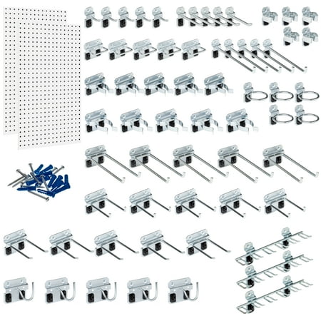 Triton Products® (2) 24 In. W x 42-1/2 In. H x 9/16 In. D White Epoxy 18 Gauge Steel Square Hole Pegboards w/63 pc. LocHook Assortment