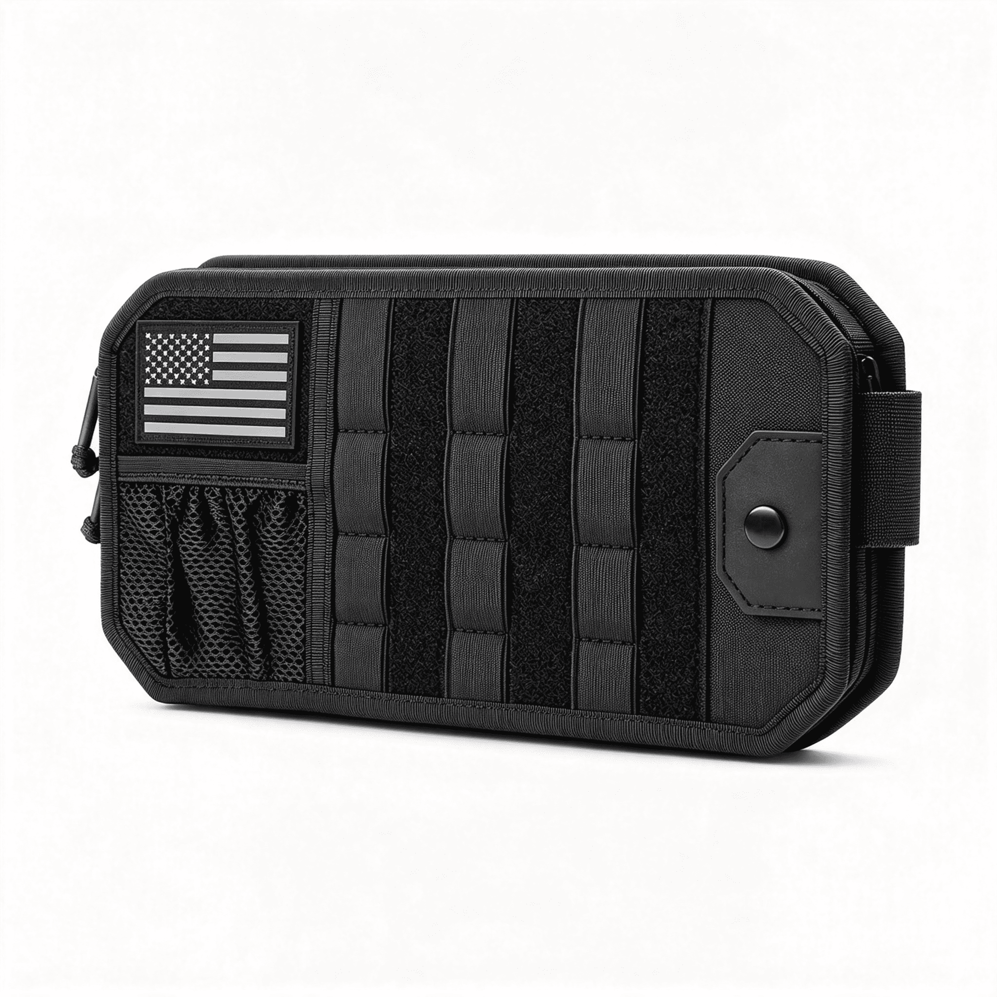 RIONIMA Molle Car Sun Visor Organizer Car Accessories with Zipper Visor Storage Pouch&Glasses Clip&Adjustable Straps Semi-Rigid Molle Panel for Tactical Gears Fits Most Vehicles Suvs (Black)