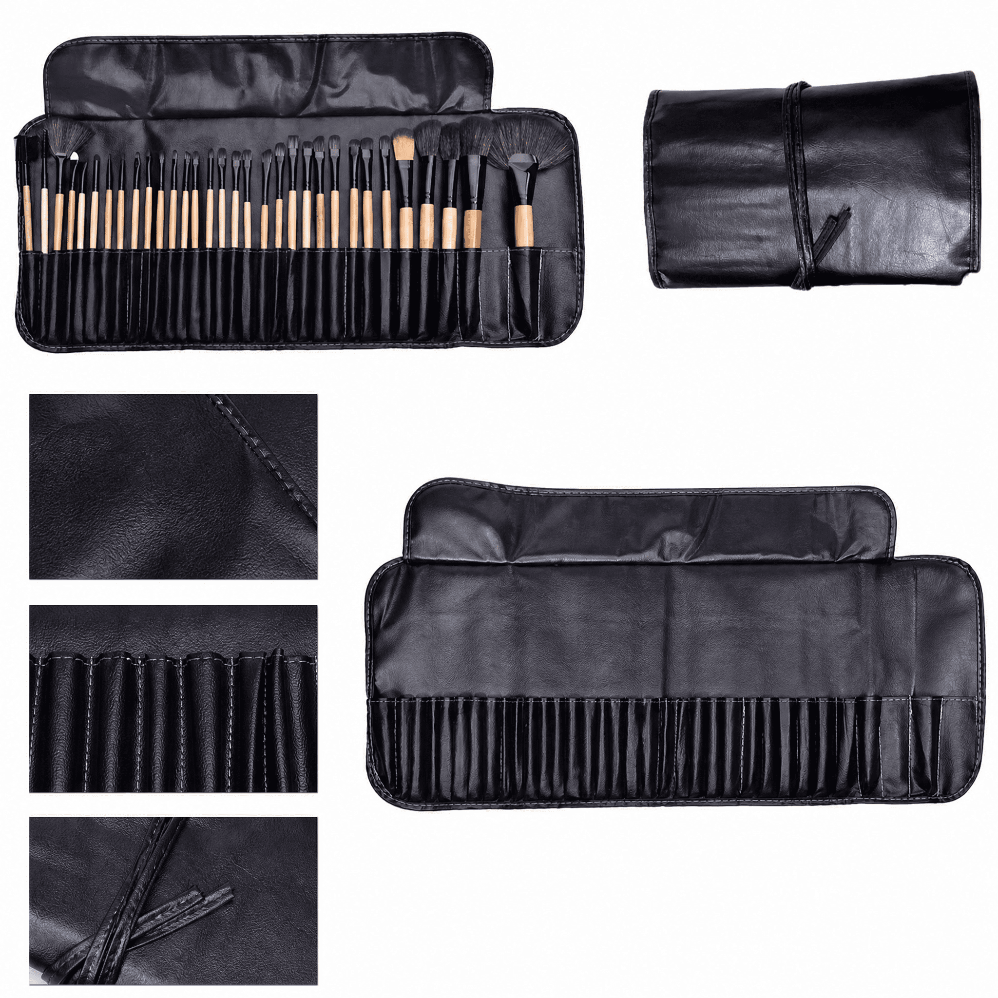 Foldable Makeup Brush Storage Bag, Black Leather Multi Slot Makeup Brush Roll Bag, Professional Makeup Artist Travel Storage Bag