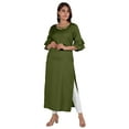 thumbnail image 1 of Moomaya Kurta en Rayonne Solide pour Femmes Manches Cloche Col à Cordon Kurti Ethnique Long, 1 of 6