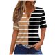 thumbnail image 2 of Fiudx Camisas para Mujer Top/Camisa con Cuello En V y Manga Corta con Estampado de Rayas para Mujer, 2 of 5