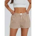 thumbnail image 2 of Women Y2k Gingham Cute Pj Short Pants Plaid Lounge Shorts Sleep Bottoms Elastic Boxers Streetwear Yellow S, 2 of 5