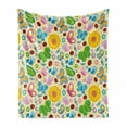 thumbnail image 1 of Cartoon Soft Flannel Fleece Blanket, Spring Themed Vivid Colored Seasonal Elements Blooming Flowers Ladybugs Bees Birds, Cozy Plush for Indoor and Outdoor Use, 70" x 90", Multicolor, by Ambesonne, 1 of 6