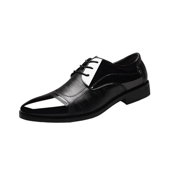 Black Mens Leather Dress Shoes With Thick Heel Solid Color Design For Business Casual Wear Summer Fall