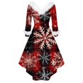 thumbnail image 4 of Christmas Dresses for Women Women's Fashion V-neck Casual Fit Christmas Print Party Long Sleeve Dress with Fur for Festive Occasion,Red,XL, 4 of 5