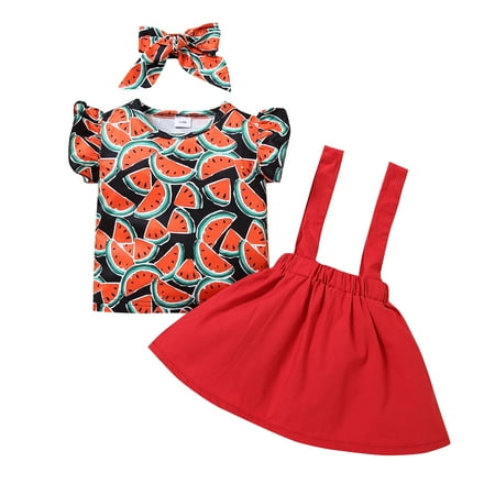 

Toddler Girls Short Sleeve + Suspender Skirt + Headdress Pineapple Pineapple