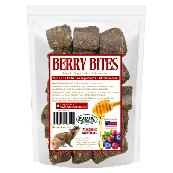 Exotic Nutrition Berry Bites - All Natural Berry Treat for Sugar Gliders, Chinchillas, Squirrels, Marmosets, Rats, Opposums and Skunks