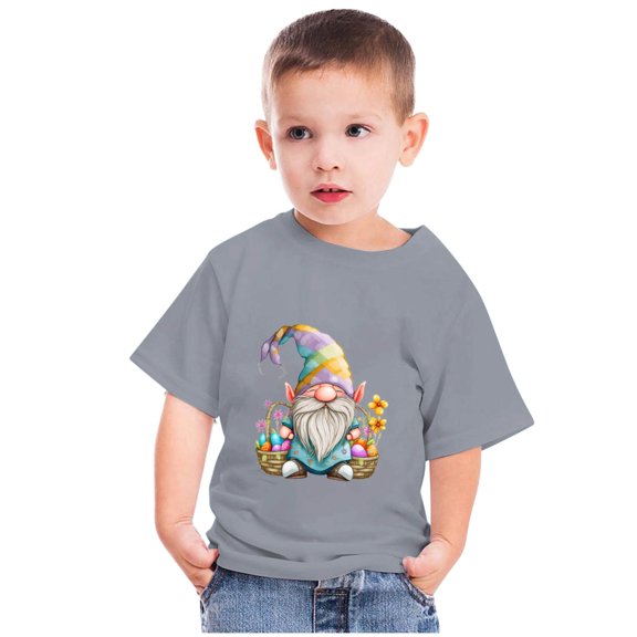 Edvintorg Toddler Easter Tops Kids Clothes Boys Girls Fashion Cute Easter Dwarf Print Round Neck Print Short Sleeve Tops 3-14Years Children's Clothing