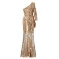 thumbnail image 5 of AZZAKVG Womens Off Shoulder Solid Color Glitter Irregular Hem Dress Party, 5 of 9