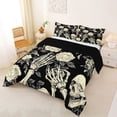 thumbnail image 2 of Homewish Dark Halloween Skeleton Full Size Comforter Sets,Vintage Rose Pattern Bedding Comforter Set,Black Cream,Black Reversible,3pcs,1 Comforter and 2 Pillowcases, 2 of 7