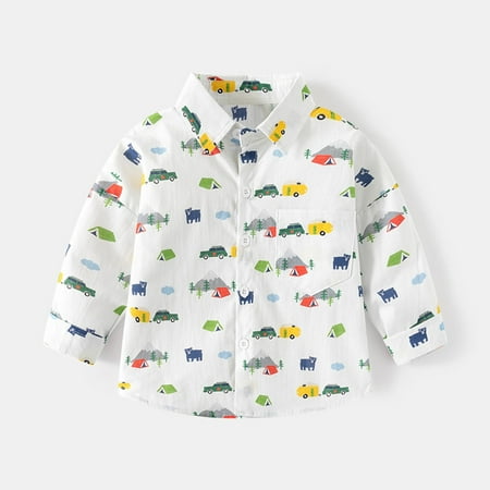 

Geire Toddler Boys Fall New Shirts Long Sleeve Cartoon Printed Turndown Collar Tops Button Tee Shirt Loose Blouse Clothes for Children Boys